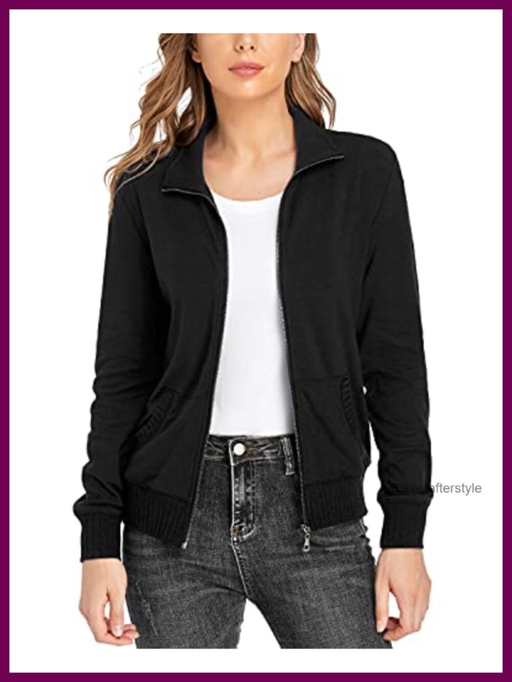 Women's Stand Collar Zip Up Long Sleeve Jacket with Pockets